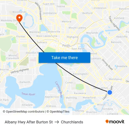 Albany Hwy After Burton St to Churchlands map