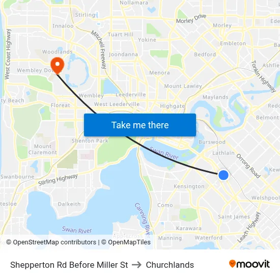 Shepperton Rd Before Miller St to Churchlands map