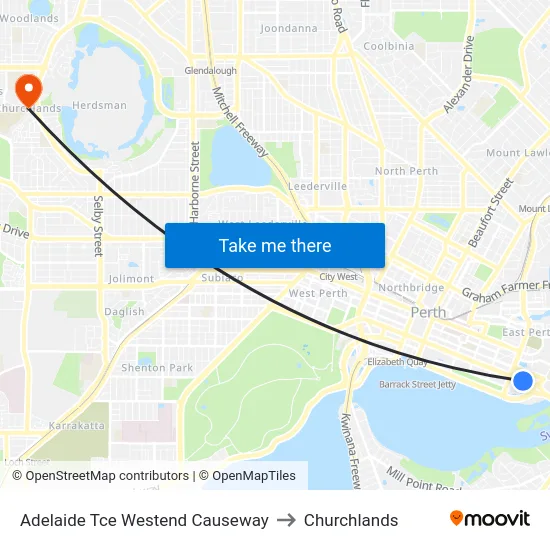 Adelaide Tce Westend Causeway to Churchlands map