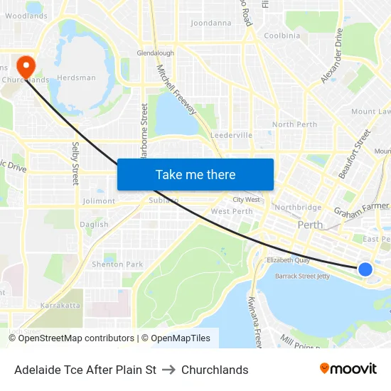 Adelaide Tce After Plain St to Churchlands map