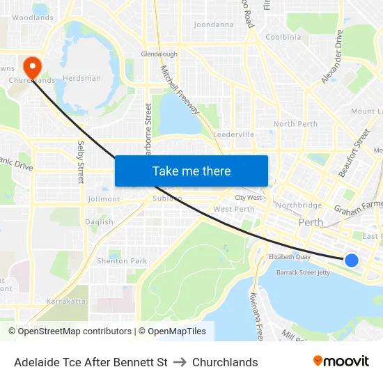 Adelaide Tce After Bennett St to Churchlands map