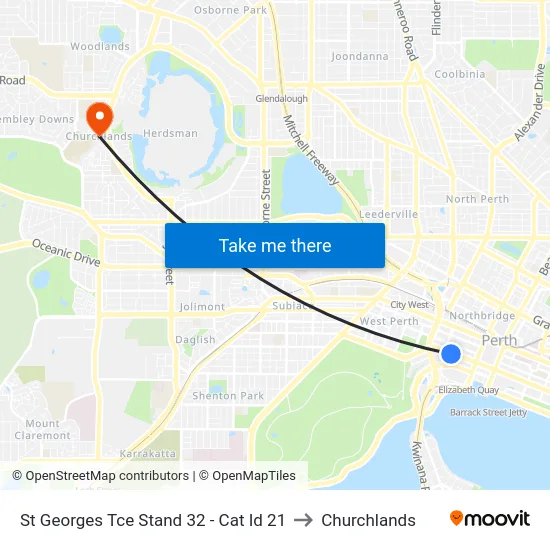 St Georges Tce Stand 32 - Cat Id 21 to Churchlands map