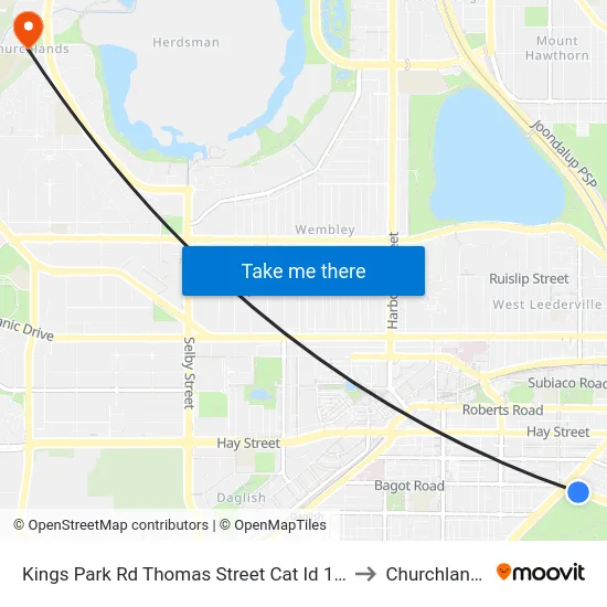 Kings Park Rd Thomas Street Cat Id 108 to Churchlands map