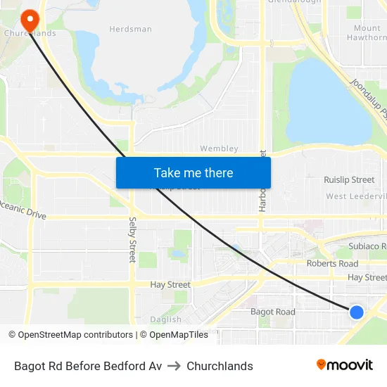 Bagot Rd Before Bedford Av to Churchlands map
