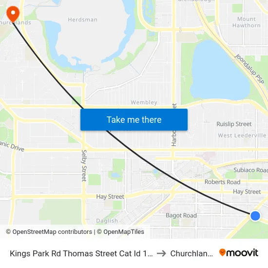 Kings Park Rd Thomas Street Cat Id 140 to Churchlands map