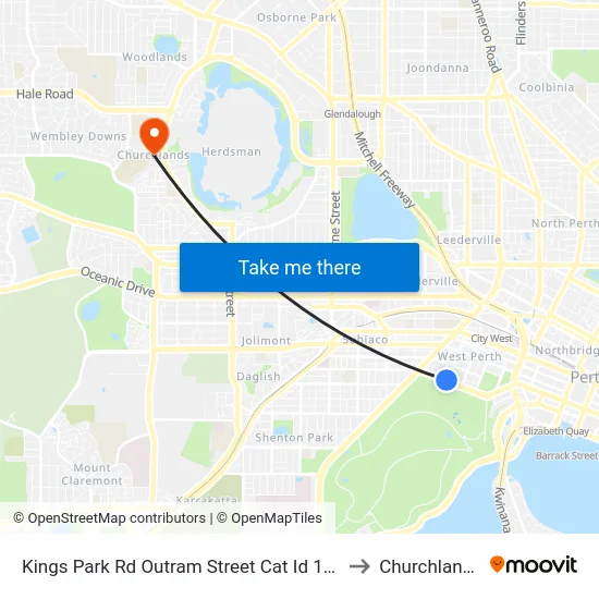 Kings Park Rd Outram Street Cat Id 141 to Churchlands map