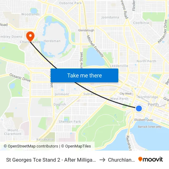 St Georges Tce Stand 2 - After Milligan St to Churchlands map