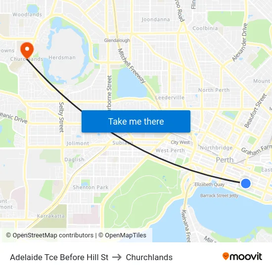 Adelaide Tce Before Hill St to Churchlands map