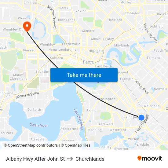 Albany Hwy After John St to Churchlands map