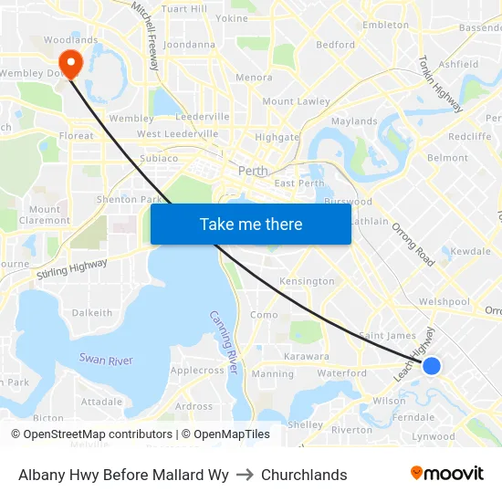 Albany Hwy Before Mallard Wy to Churchlands map