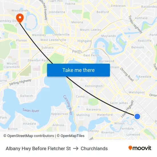 Albany Hwy Before Fletcher St to Churchlands map