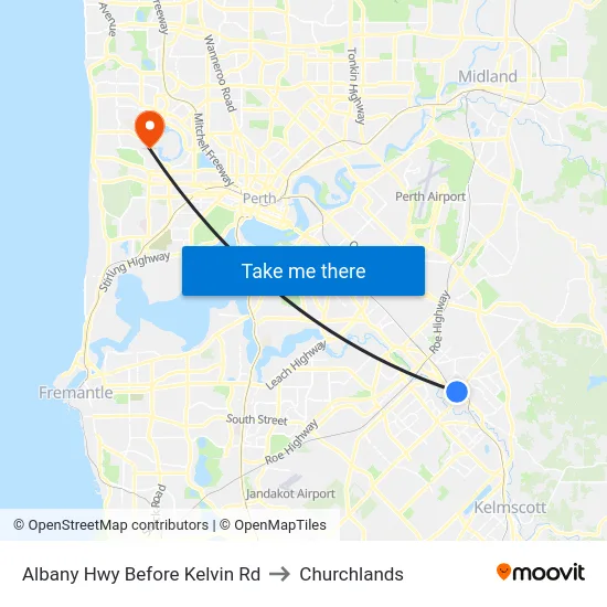 Albany Hwy Before Kelvin Rd to Churchlands map