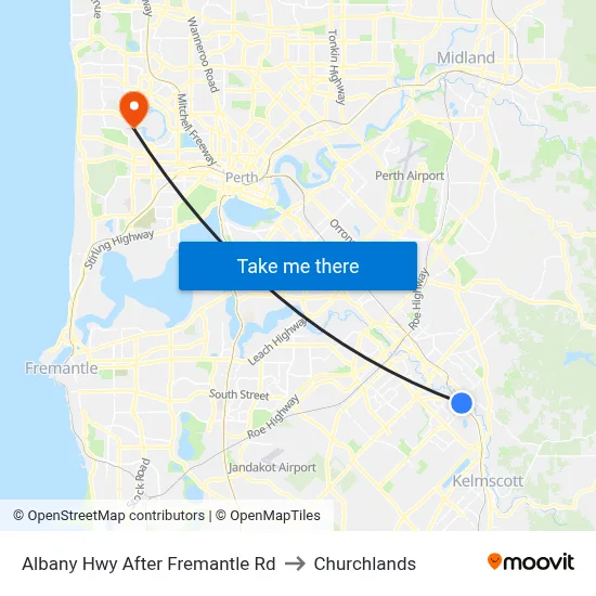 Albany Hwy After Fremantle Rd to Churchlands map