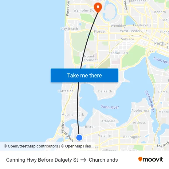 Canning Hwy Before Dalgety St to Churchlands map