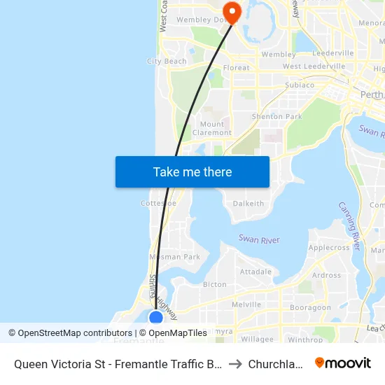 Queen Victoria St - Fremantle Traffic Bridge to Churchlands map