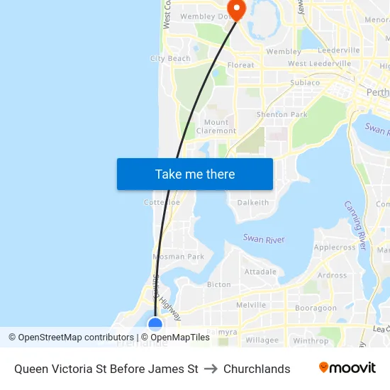 Queen Victoria St Before James St to Churchlands map