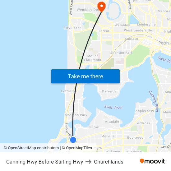 Canning Hwy Before Stirling Hwy to Churchlands map