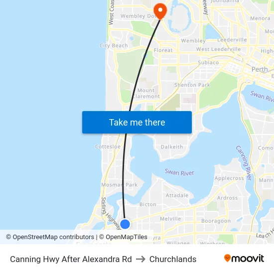 Canning Hwy After Alexandra Rd to Churchlands map