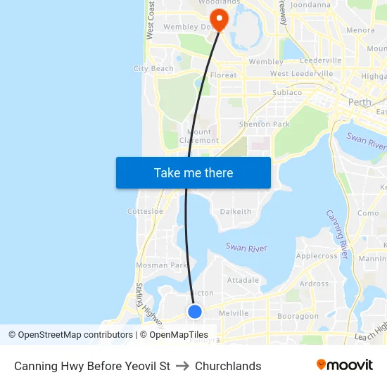 Canning Hwy Before Yeovil St to Churchlands map