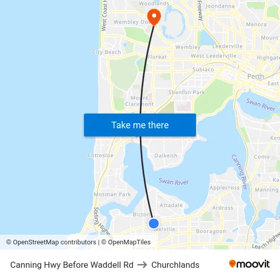 Canning Hwy Before Waddell Rd to Churchlands map