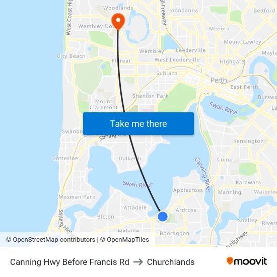 Canning Hwy Before Francis Rd to Churchlands map