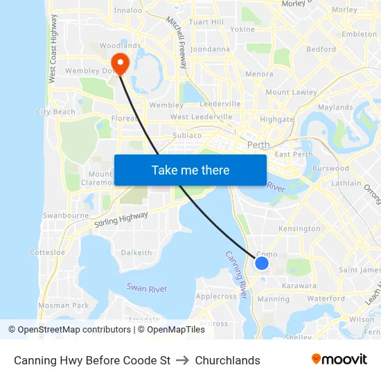Canning Hwy Before Coode St to Churchlands map