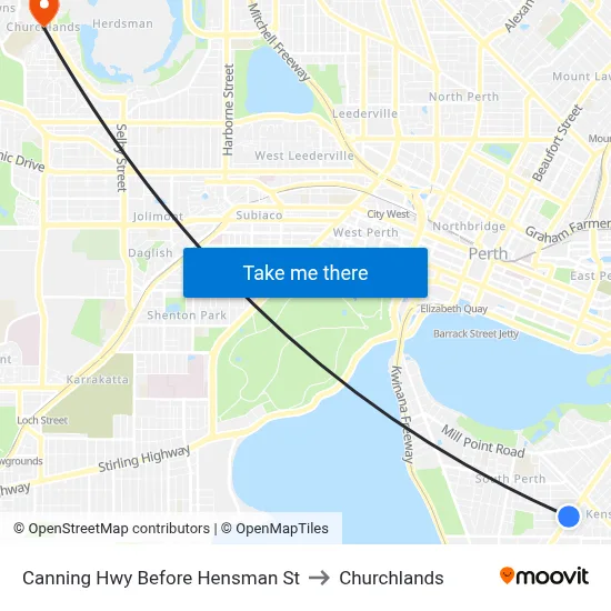 Canning Hwy Before Hensman St to Churchlands map