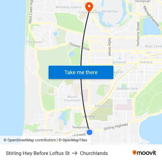 Stirling Hwy Before Loftus St to Churchlands map