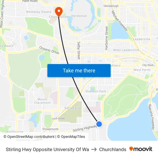 Stirling Hwy Opposite University Of Wa to Churchlands map
