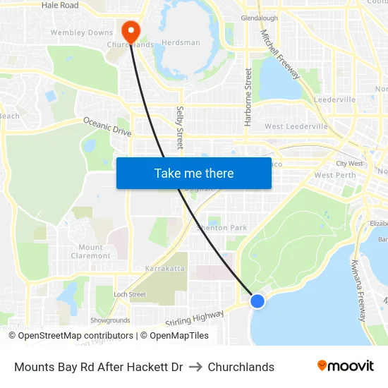 Mounts Bay Rd After Hackett Dr to Churchlands map