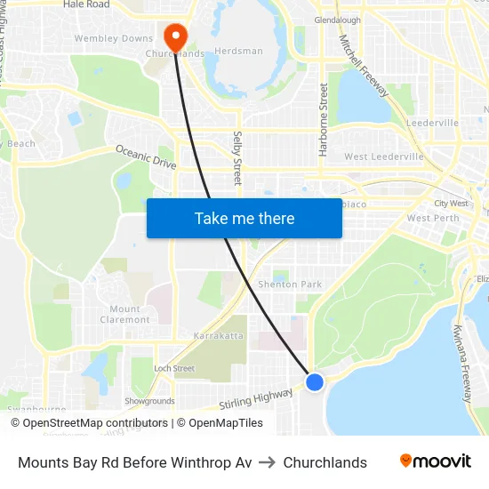 Mounts Bay Rd Before Winthrop Av to Churchlands map