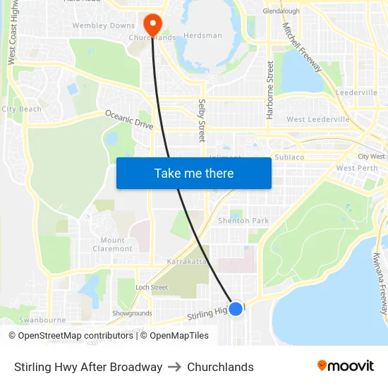 Stirling Hwy After Broadway to Churchlands map