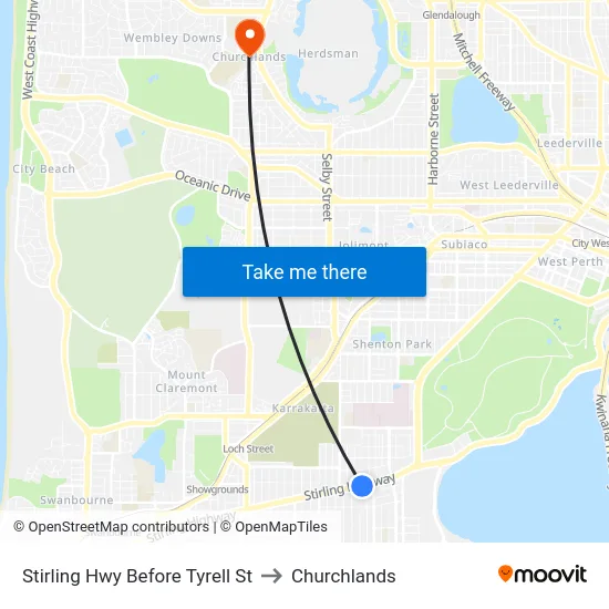Stirling Hwy Before Tyrell St to Churchlands map