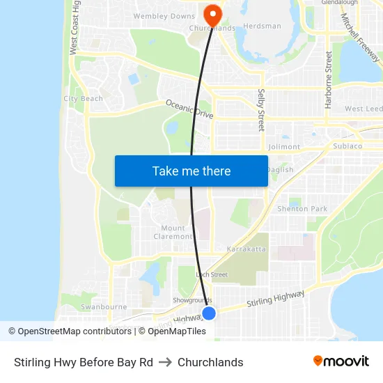 Stirling Hwy Before Bay Rd to Churchlands map