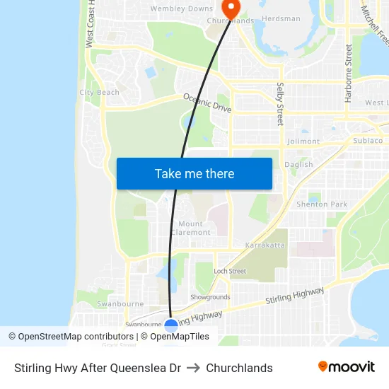 Stirling Hwy After Queenslea Dr to Churchlands map