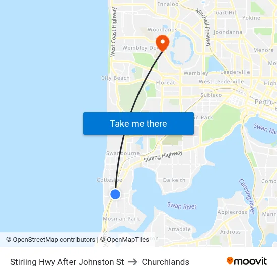 Stirling Hwy After Johnston St to Churchlands map