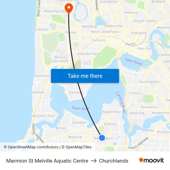 Marmion St Melville Aquatic Centre to Churchlands map