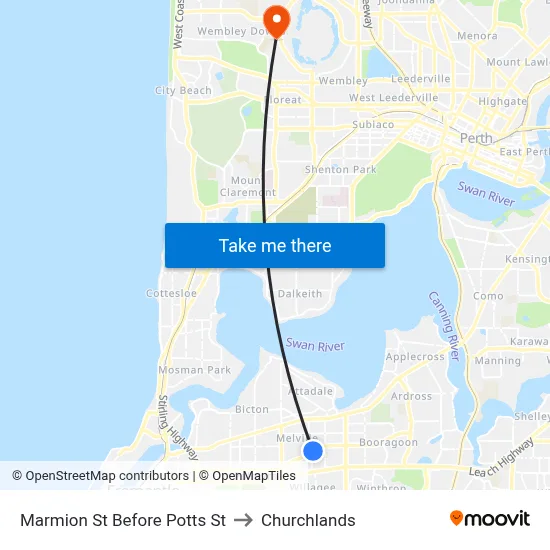 Marmion St Before Potts St to Churchlands map