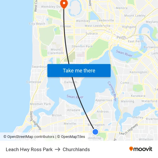Leach Hwy Ross Park to Churchlands map