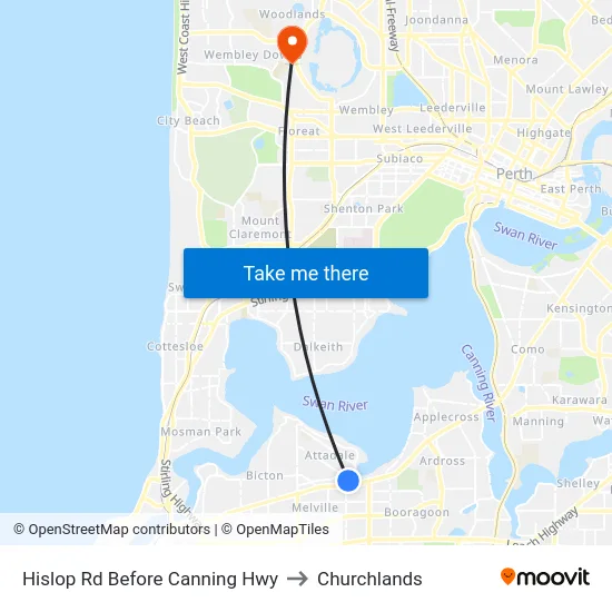 Hislop Rd Before Canning Hwy to Churchlands map