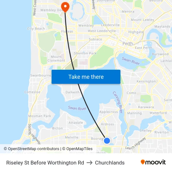 Riseley St Before Worthington Rd to Churchlands map