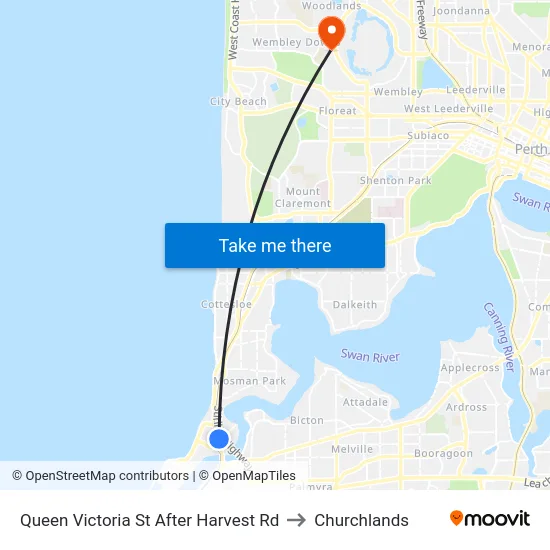 Queen Victoria St After Harvest Rd to Churchlands map