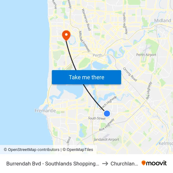 Burrendah Bvd - Southlands Shopping Ctr to Churchlands map