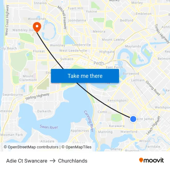 Adie Ct Swancare to Churchlands map