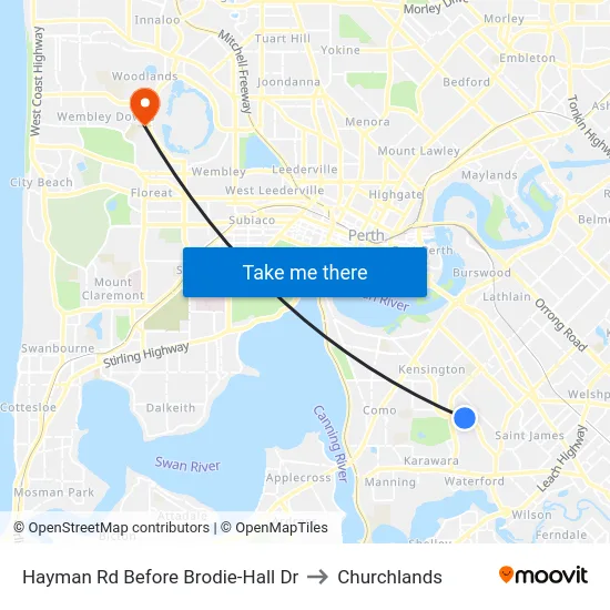 Hayman Rd Before Brodie-Hall Dr to Churchlands map