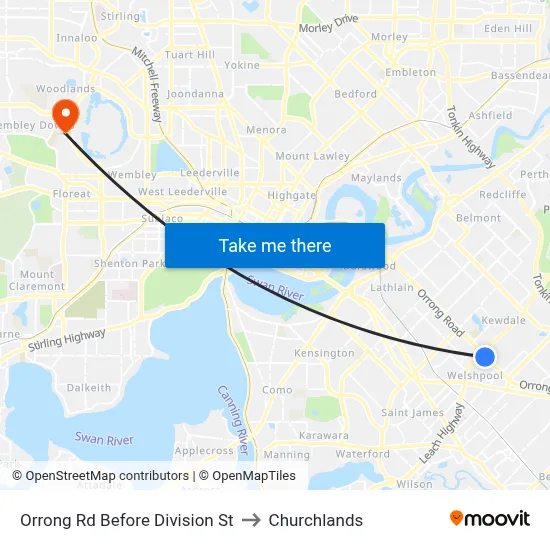 Orrong Rd Before Division St to Churchlands map