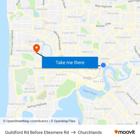 Guildford Rd Before Ellesmere Rd to Churchlands map