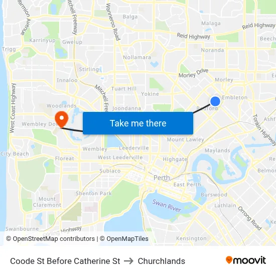 Coode St Before Catherine St to Churchlands map