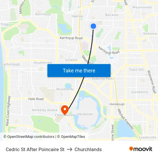 Cedric St After Poincaire St to Churchlands map