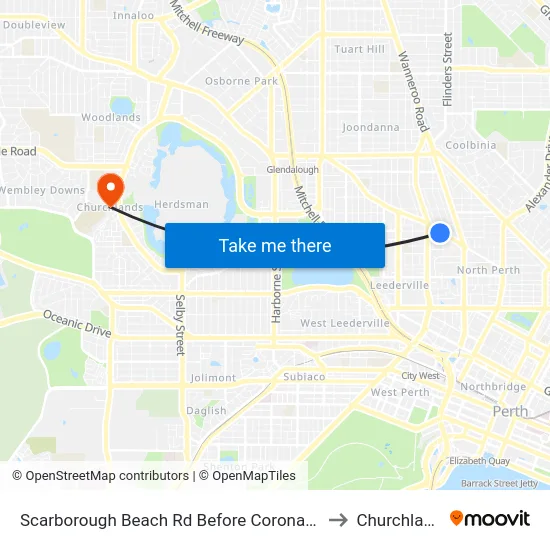Scarborough Beach Rd Before Coronation St to Churchlands map